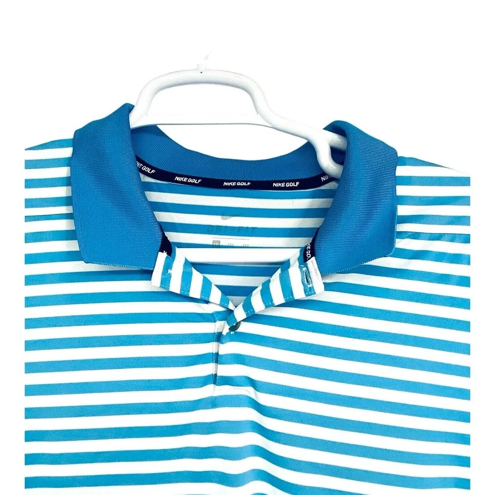 Nike Polo Shirt‎ Adult XXL Blue Striped Dri Fit Stretch Lightweight Golf Mens